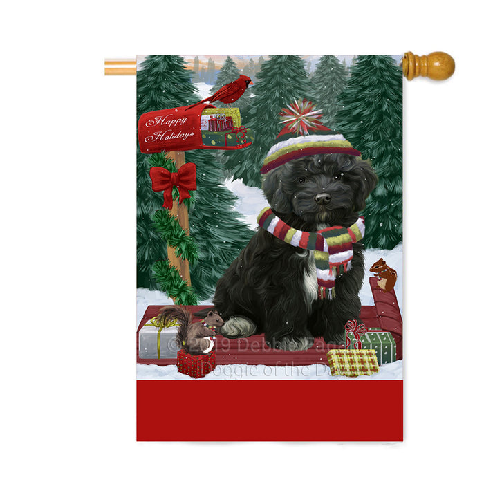 Personalized Merry Christmas Woodland Sled Cockapoo Dog Custom House Flag FLG-DOTD-A61619