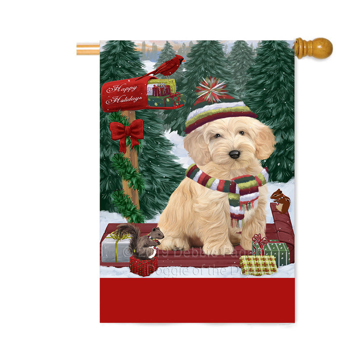 Personalized Merry Christmas Woodland Sled Cockapoo Dog Custom House Flag FLG-DOTD-A61620