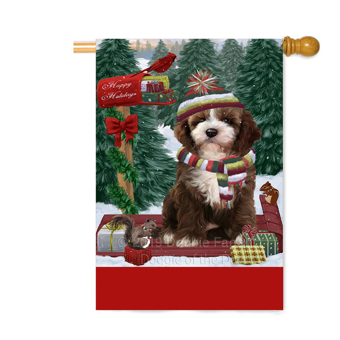 Personalized Merry Christmas Woodland Sled Cockapoo Dog Custom House Flag FLG-DOTD-A61621