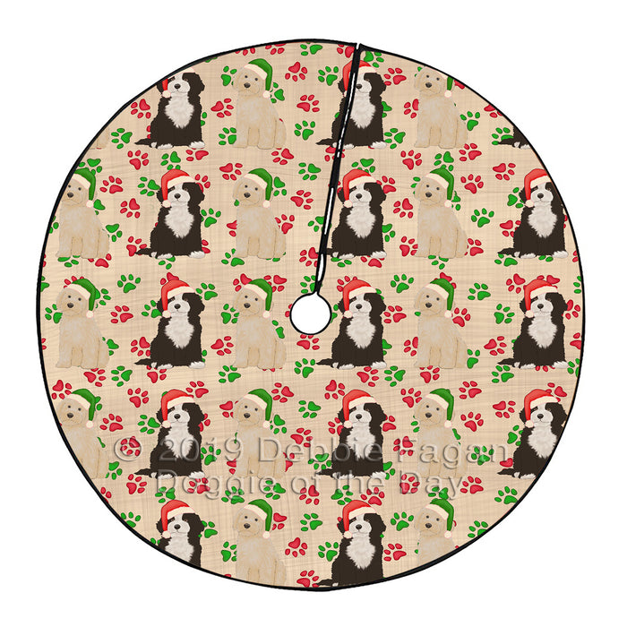 Christmas Paw Print Chow Chow Dogs Tree Skirt