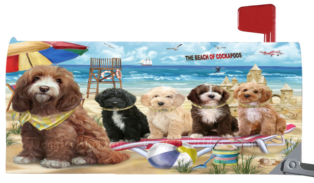 Pet Friendly Beach Cockapoo Dogs Magnetic Mailbox Cover Both Sides Pet Theme Printed Decorative Letter Box Wrap Case Postbox Thick Magnetic Vinyl Material