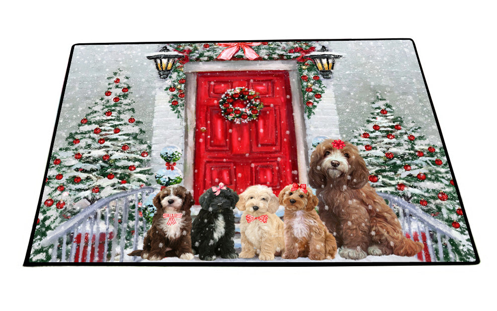 Christmas Holiday Welcome Cockapoo Dogs Floor Mat- Anti-Slip Pet Door Mat Indoor Outdoor Front Rug Mats for Home Outside Entrance Pets Portrait Unique Rug Washable Premium Quality Mat
