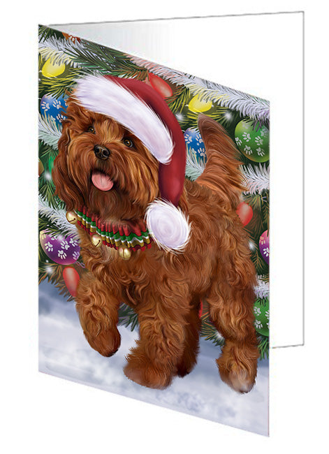 Trotting in the Snow Cockapoo Dog Handmade Artwork Assorted Pets Greeting Cards and Note Cards with Envelopes for All Occasions and Holiday Seasons GCD75359