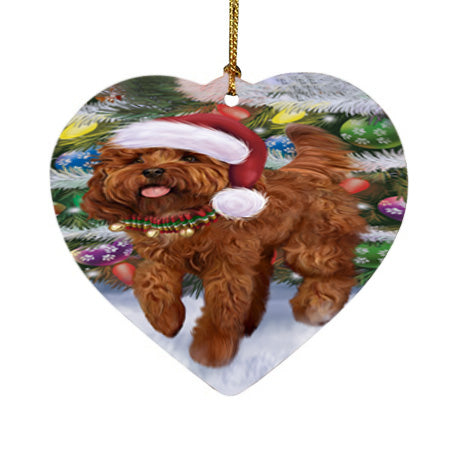Trotting in the Snow Cockapoo Dog Heart Christmas Ornament HPORA58449
