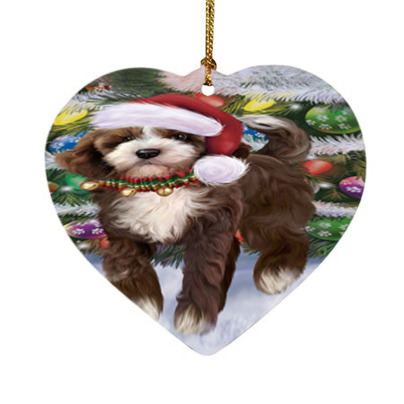 Trotting in the Snow Cockapoo Dog Heart Christmas Ornament HPORA58450