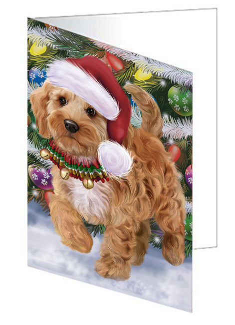 Trotting in the Snow Cockapoo Dog Handmade Artwork Assorted Pets Greeting Cards and Note Cards with Envelopes for All Occasions and Holiday Seasons GCD75365