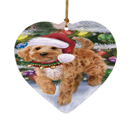 Trotting in the Snow Cockapoo Dog Heart Christmas Ornament HPORA58451