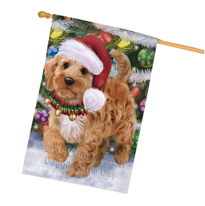 Trotting in the Snow Cockapoo Dog House Flag FLG66134