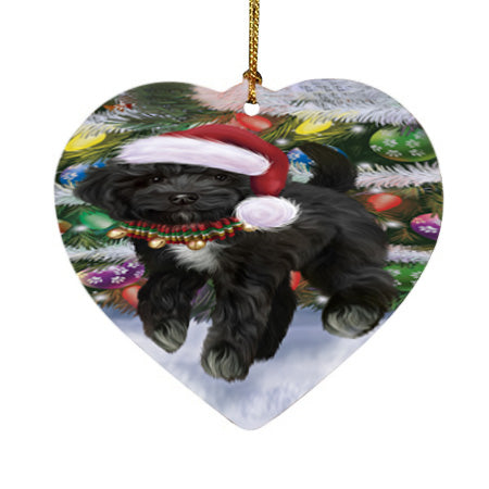 Trotting in the Snow Cockapoo Dog Heart Christmas Ornament HPORA58452