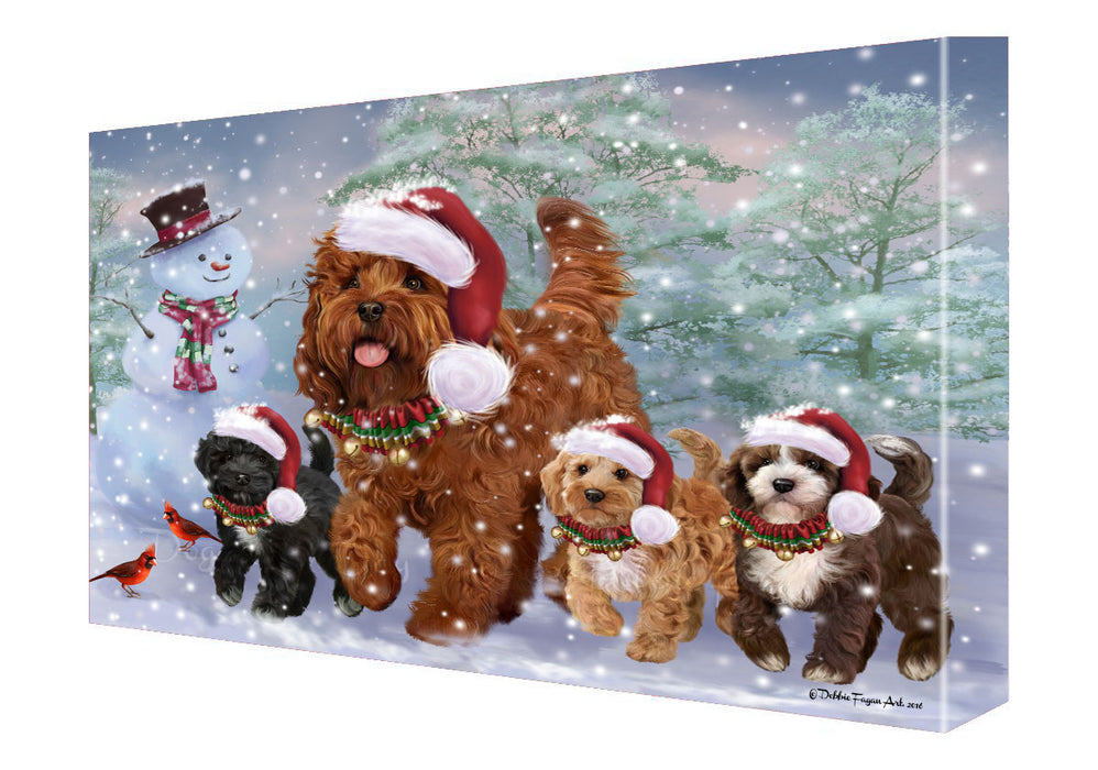 Christmas Running Family Cockapoo Dogs Canvas Wall Art - Premium Quality Ready to Hang Room Decor Wall Art Canvas - Unique Animal Printed Digital Painting for Decoration