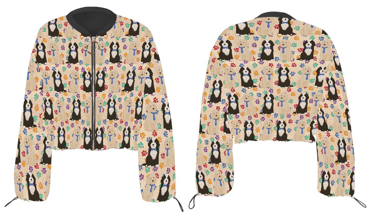 Rainbow Paw Print Cockapoo Dogs Cropped Chiffon Women's Jacket WH50531
