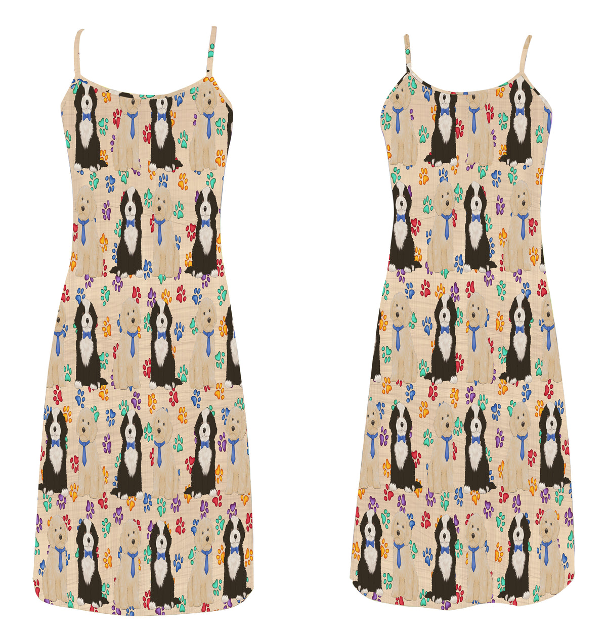Rainbow Paw Print Cockapoo Dogs Blue Alcestis Slip Dress