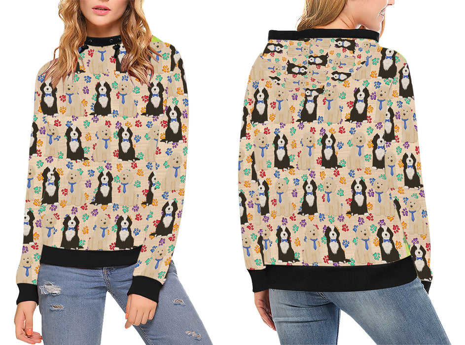 Rainbow Paw Print Cockapoo Dogs High Neck Pullover Women's Hoodie WH49079
