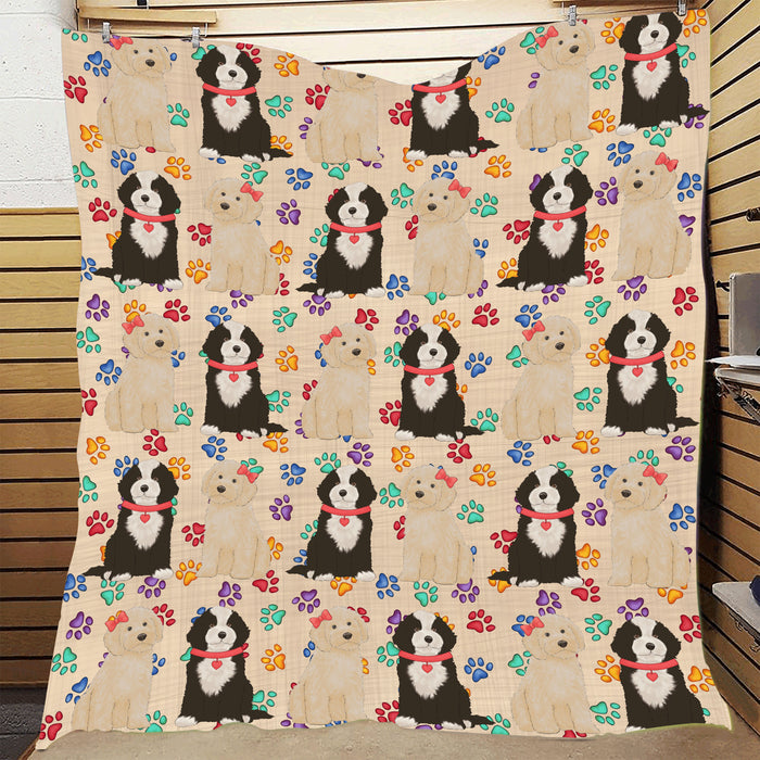 Rainbow Paw Print Cockapoo Dogs Red Quilt