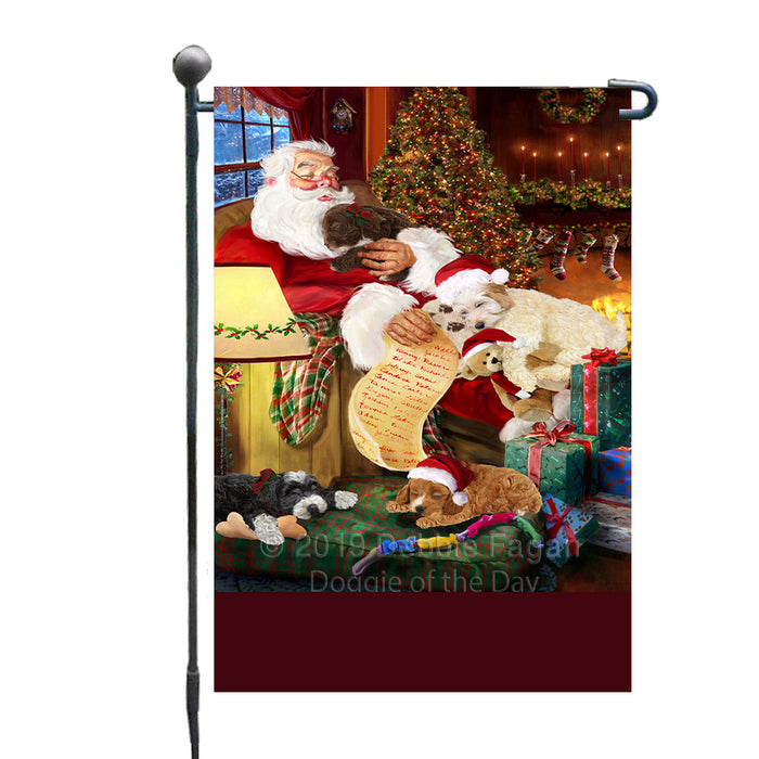 Personalized Cockapoo Dogs and Puppies Sleeping with Santa Custom Garden Flags GFLG-DOTD-A62621