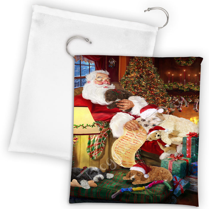 Santa Sleeping with Cockapoo Dogs Drawstring Laundry or Gift Bag LGB48800