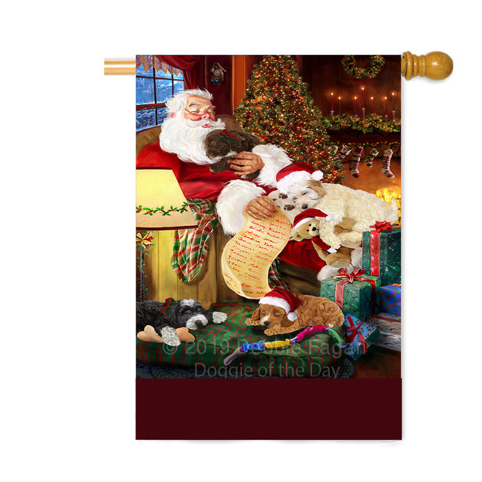 Personalized Cockapoo Dogs and Puppies Sleeping with Santa Custom House Flag FLG-DOTD-A62677