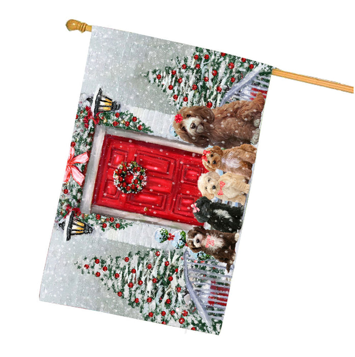 Christmas Holiday Welcome Cockapoo Dogs House Flag Outdoor Decorative Double Sided Pet Portrait Weather Resistant Premium Quality Animal Printed Home Decorative Flags 100% Polyester