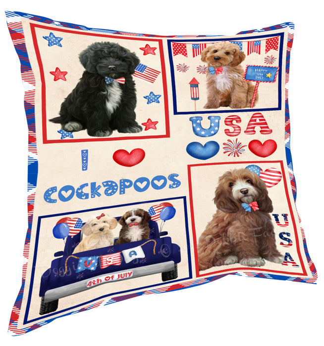 4th of July Independence Day I Love USA Cockapoo Dogs Pillow with Top Quality High-Resolution Images - Ultra Soft Pet Pillows for Sleeping - Reversible & Comfort - Ideal Gift for Dog Lover - Cushion for Sofa Couch Bed - 100% Polyester
