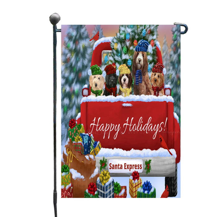 Christmas Red Truck Travlin Home for the Holidays Cockapoo Dogs Garden Flags- Outdoor Double Sided Garden Yard Porch Lawn Spring Decorative Vertical Home Flags 12 1/2"w x 18"h