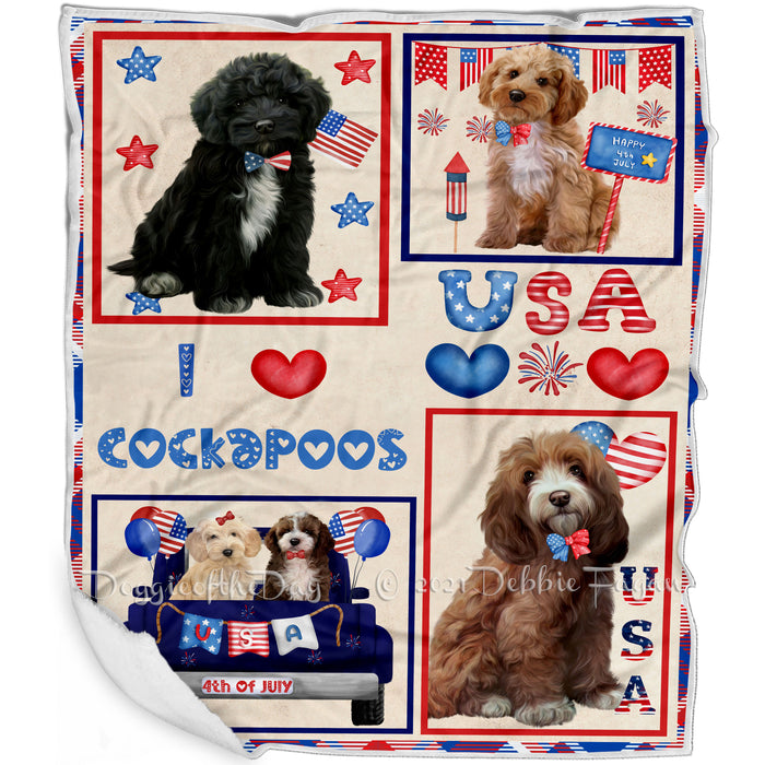 4th of July Independence Day I Love USA Cockapoo Dogs Blanket BLNKT143494