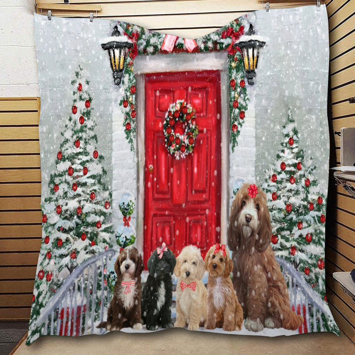 Christmas Holiday Welcome Cockapoo Dogs  Quilt Bed Coverlet Bedspread - Pets Comforter Unique One-side Animal Printing - Soft Lightweight Durable Washable Polyester Quilt