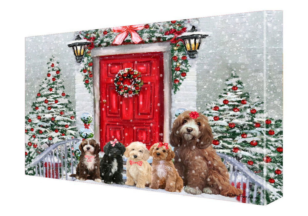 Christmas Holiday Welcome Cockapoo Dogs Canvas Wall Art - Premium Quality Ready to Hang Room Decor Wall Art Canvas - Unique Animal Printed Digital Painting for Decoration