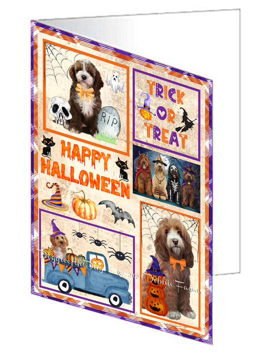 Happy Halloween Trick or Treat Cocker Spaniel Dogs Handmade Artwork Assorted Pets Greeting Cards and Note Cards with Envelopes for All Occasions and Holiday Seasons GCD76472