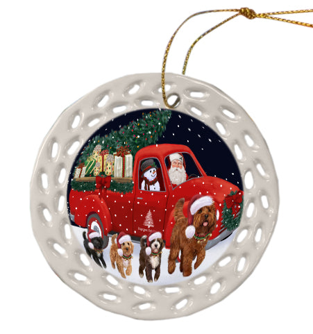 Christmas Express Delivery Red Truck Running Cockapoo Dog Doily Ornament DPOR59259