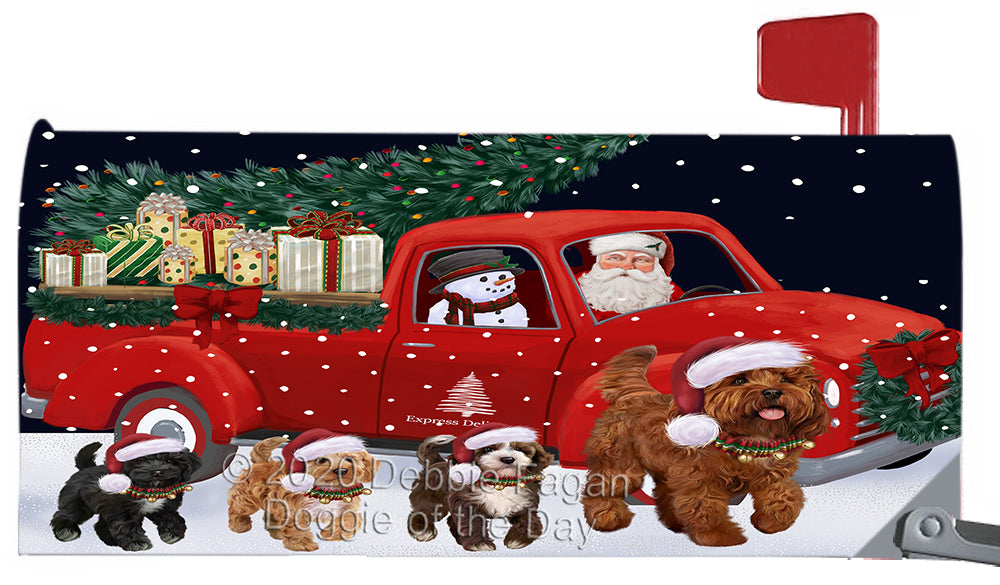 Christmas Express Delivery Red Truck Running Cockapoo Dog Magnetic Mailbox Cover Both Sides Pet Theme Printed Decorative Letter Box Wrap Case Postbox Thick Magnetic Vinyl Material