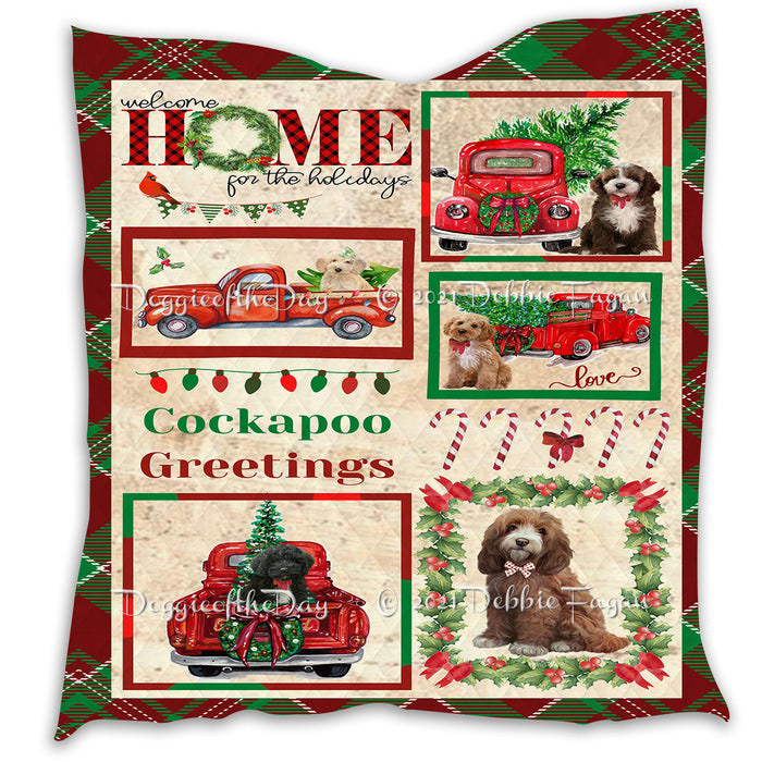 Welcome Home for Christmas Holidays Cockapoo Dogs Quilt Bed Coverlet Bedspread - Pets Comforter Unique One-side Animal Printing - Soft Lightweight Durable Washable Polyester Quilt