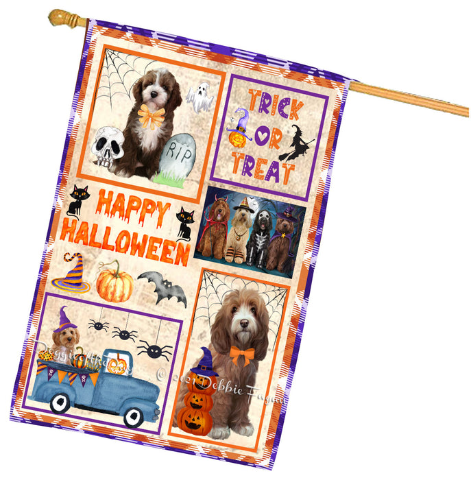 Happy Halloween Trick or Treat Cockapoo Dogs House Flag Outdoor Decorative Double Sided Pet Portrait Weather Resistant Premium Quality Animal Printed Home Decorative Flags 100% Polyester