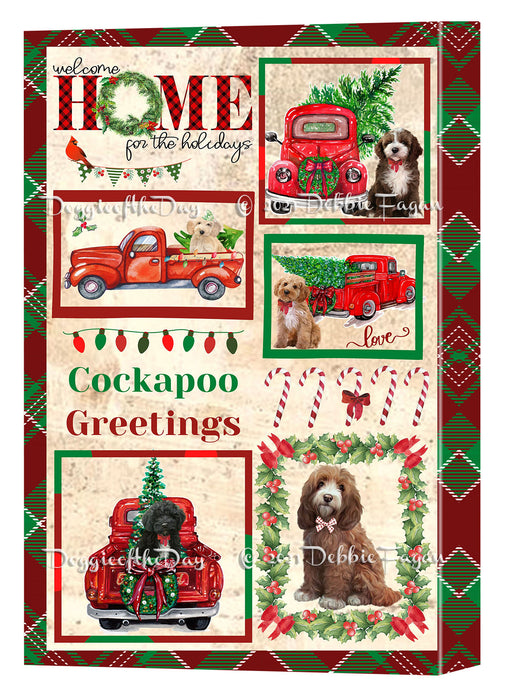 Welcome Home for Christmas Holidays Cockapoo Dogs Canvas Wall Art Decor - Premium Quality Canvas Wall Art for Living Room Bedroom Home Office Decor Ready to Hang CVS149462