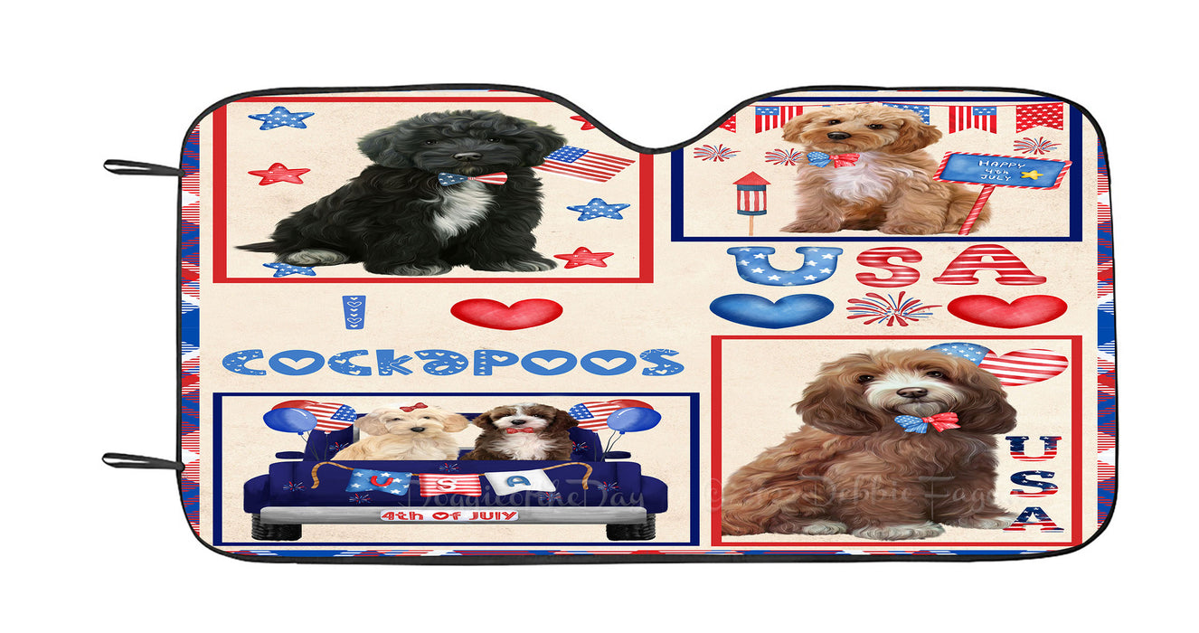 4th of July Independence Day I Love USA Cockapoo Dogs Car Sun Shade Cover Curtain