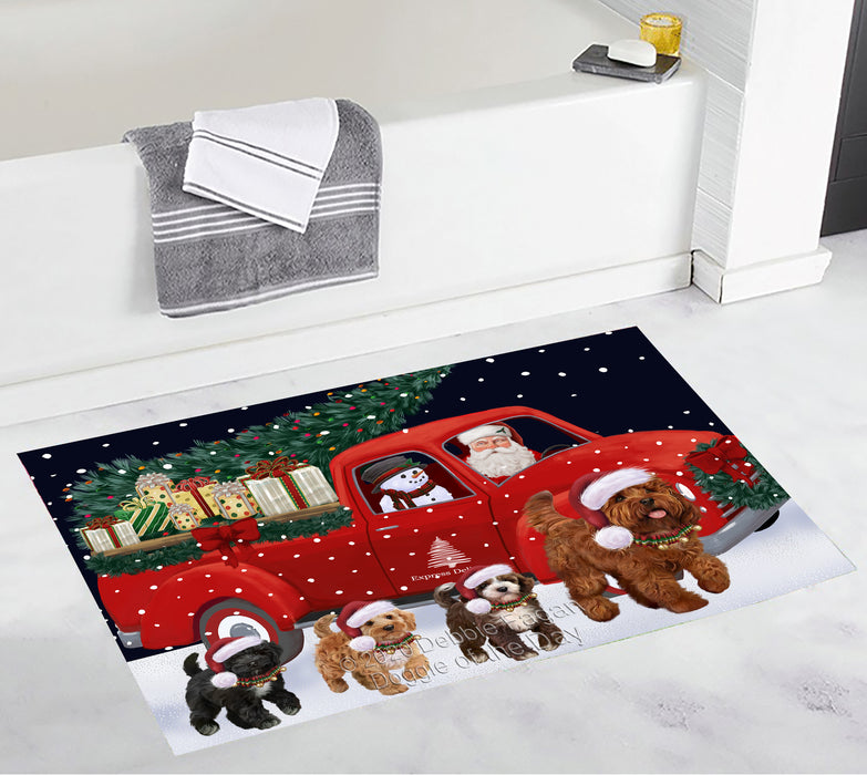 Christmas Express Delivery Red Truck Running Cockapoo Dogs Bath Mat BRUG53482