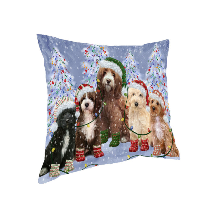 Christmas Lights and Cockapoo Dogs Pillow with Top Quality High-Resolution Images - Ultra Soft Pet Pillows for Sleeping - Reversible & Comfort - Ideal Gift for Dog Lover - Cushion for Sofa Couch Bed - 100% Polyester