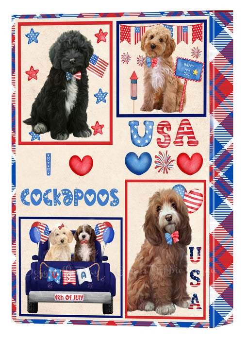 4th of July Independence Day I Love USA Cockapoo Dogs Canvas Wall Art - Premium Quality Ready to Hang Room Decor Wall Art Canvas - Unique Animal Printed Digital Painting for Decoration