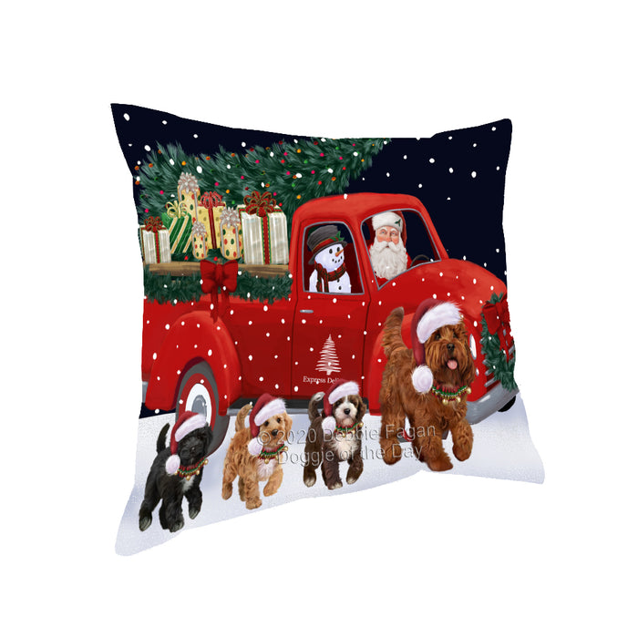 Christmas Express Delivery Red Truck Running Cockapoo Dogs Pillow PIL86052