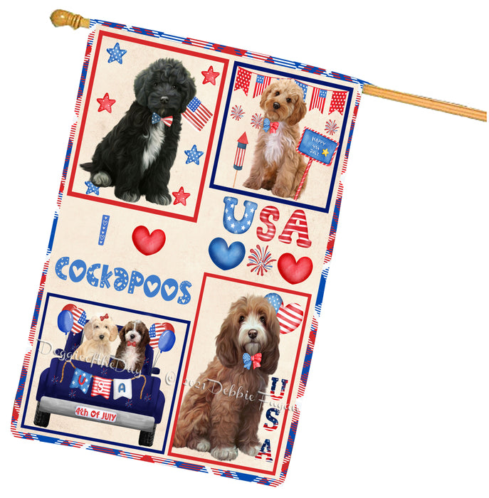4th of July Independence Day I Love USA Cockapoo Dogs House flag FLG66947