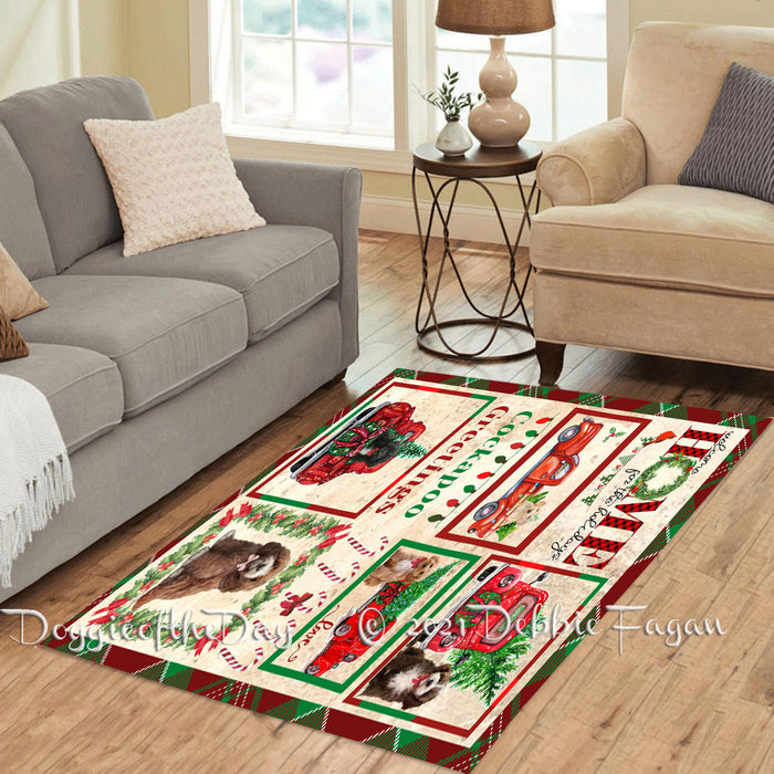 Welcome Home for Christmas Holidays Cockapoo Dogs Polyester Living Room Carpet Area Rug ARUG64843