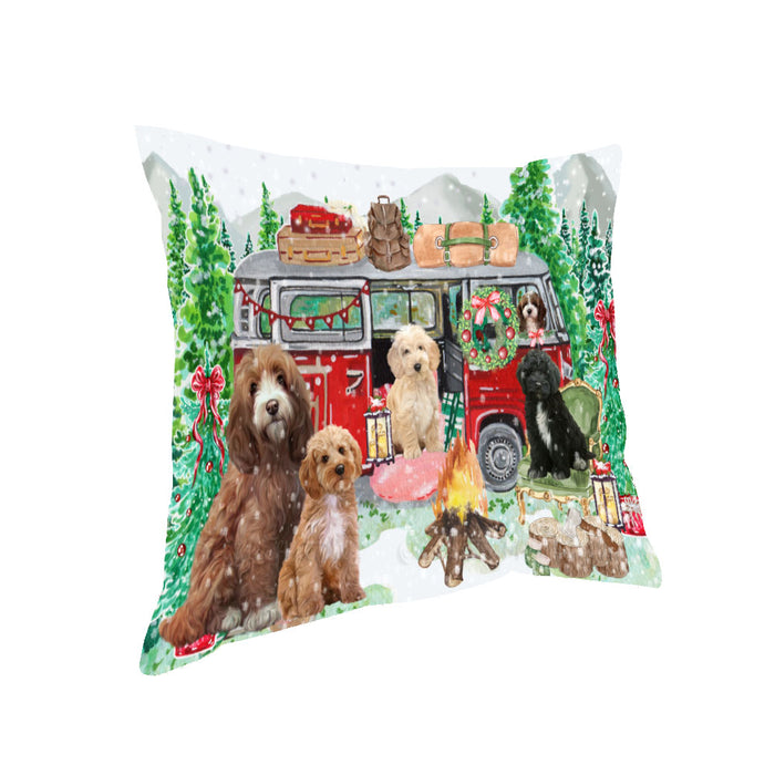 Christmas Time Camping with Cockapoo Dogs Pillow with Top Quality High-Resolution Images - Ultra Soft Pet Pillows for Sleeping - Reversible & Comfort - Ideal Gift for Dog Lover - Cushion for Sofa Couch Bed - 100% Polyester