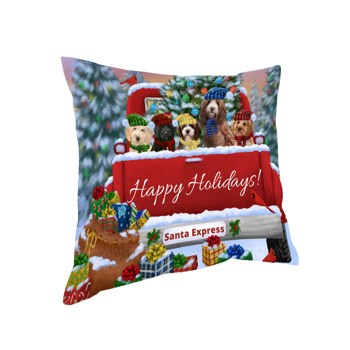 Christmas Red Truck Travlin Home for the Holidays Cockapoo Dogs Pillow with Top Quality High-Resolution Images - Ultra Soft Pet Pillows for Sleeping - Reversible & Comfort - Ideal Gift for Dog Lover - Cushion for Sofa Couch Bed - 100% Polyester