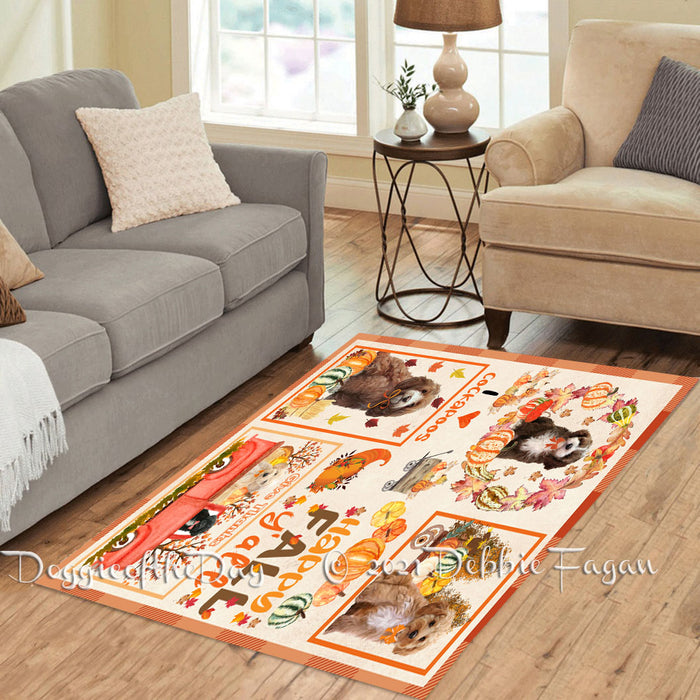 Happy Fall Y'all Pumpkin Cockapoo Dogs Polyester Living Room Carpet Area Rug ARUG66782