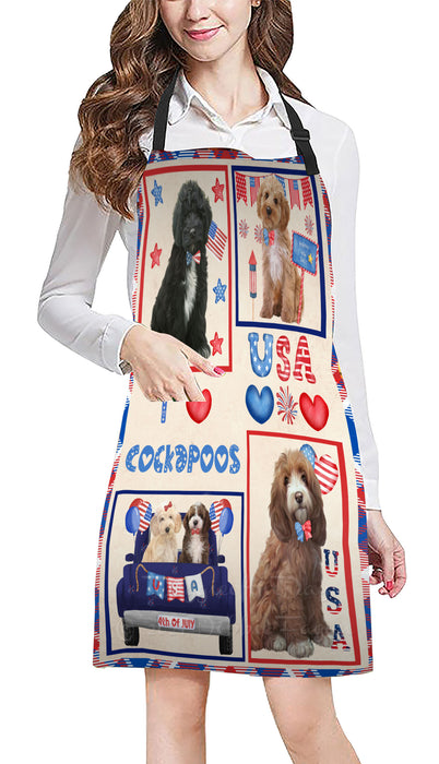 4th of July Independence Day I Love USA Cockapoo Dogs Apron - Adjustable Long Neck Bib for Adults - Waterproof Polyester Fabric With 2 Pockets - Chef Apron for Cooking, Dish Washing, Gardening, and Pet Grooming