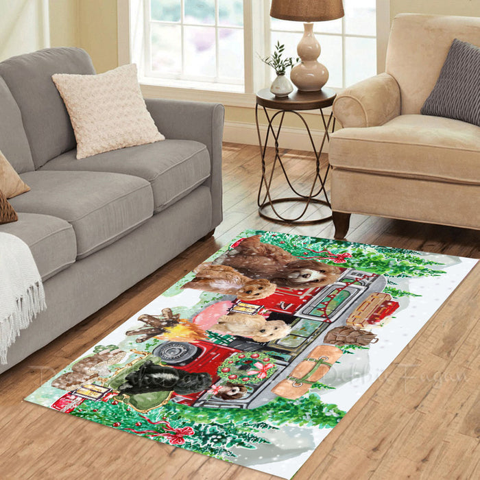 Christmas Time Camping with Cockapoo Dogs Area Rug - Ultra Soft Cute Pet Printed Unique Style Floor Living Room Carpet Decorative Rug for Indoor Gift for Pet Lovers