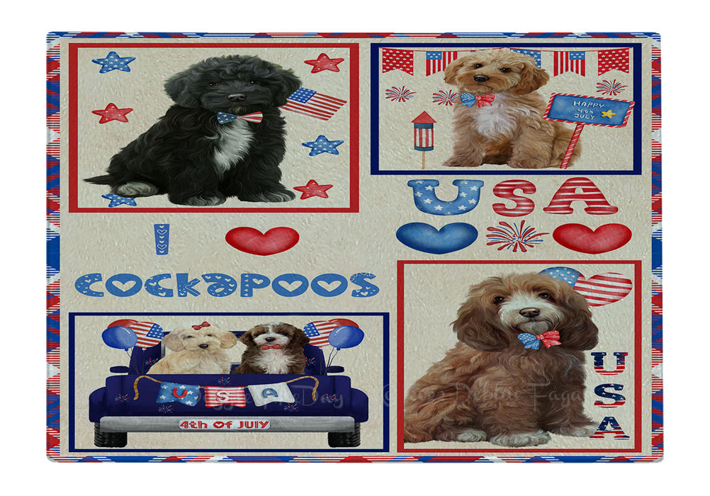 4th of July Independence Day I Love USA Cockapoo Dogs Cutting Board - For Kitchen - Scratch & Stain Resistant - Designed To Stay In Place - Easy To Clean By Hand - Perfect for Chopping Meats, Vegetables