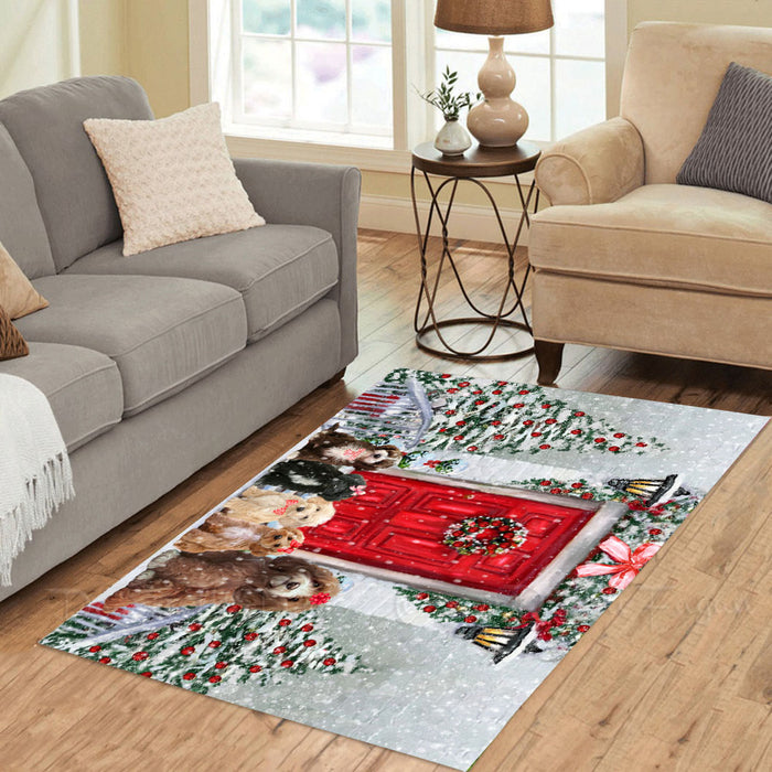 Christmas Holiday Welcome Cockapoo Dogs Area Rug - Ultra Soft Cute Pet Printed Unique Style Floor Living Room Carpet Decorative Rug for Indoor Gift for Pet Lovers