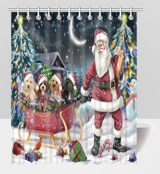 Santa Sled Dogs Christmas Happy Holidays Cockapoo Dogs Shower Curtain
