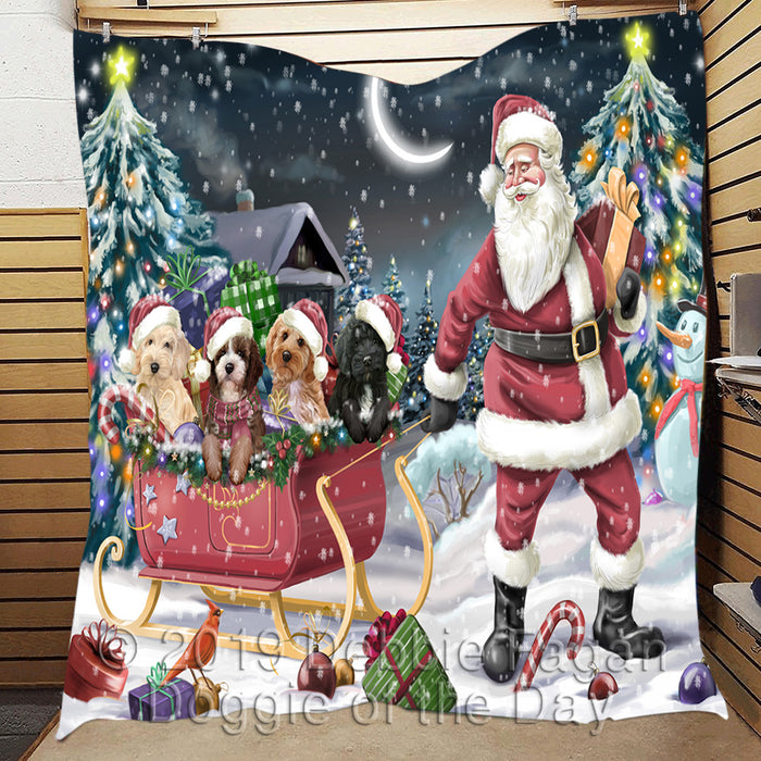 Santa Sled Dogs Christmas Happy Holidays Cockapoo Dogs Quilt
