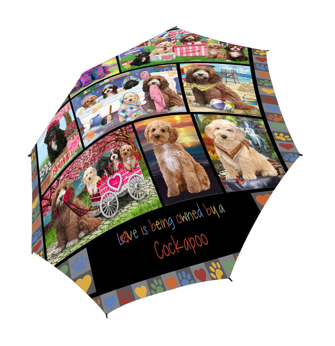 Love is Being Owned Cockapoo Dog Grey Semi-Automatic Foldable Umbrella